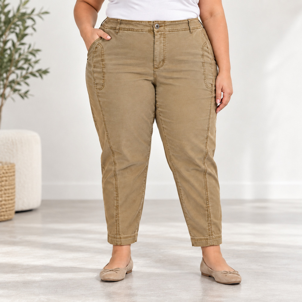 NWT Old Navy Womens Plus 24 Tan Utility Ankle Pants Zipper Cotton Stretch Chico
